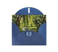WZYWHJ Biglietto di auguri blu per le vacanze, 15,2 x 10,2 cm, con busta, per Natale, compleanno, San Valentino, inviti a feste, con alberi di salice vicino allo stagno stampato