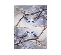 WZYWHJ Biglietto di auguri blu per le vacanze, 15,2 x 10,2 cm, con busta, per Natale, compleanno, San Valentino, invito a festa con uccello rivolto verso l'altro stampato