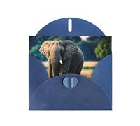 WZYWHJ Biglietto di auguri blu per le vacanze, 15,2 x 10,2 cm, con busta, per Natale, compleanno, San Valentino, invito per feste, elefante nel prato