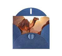 WZYWHJ Biglietto di auguri blu per le vacanze, 15,2 x 10,2 cm, con busta, per Natale, compleanno, San Valentino, invito a una festa con cammello nel deserto, stampato