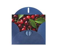 WZYWHJ Biglietto di auguri blu per le vacanze, 15,2 x 10,2 cm, con busta, per Natale, compleanno, San Valentino, inviti a feste, grandi ciliegie stampate