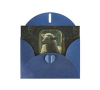 WZYWHJ Biglietto di auguri blu per le vacanze, 15,2 x 10,2 cm, con busta, per Natale, compleanno, San Valentino, invito alla festa con l'agnello sull'astronave stampato