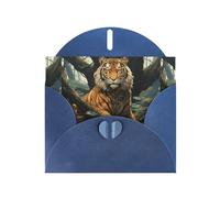 WZYWHJ Biglietto di auguri blu per le vacanze, 15,2 x 10,2 cm, con busta, per Natale, compleanno, San Valentino, invito per feste, tigre dietro l'albero stampato