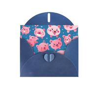 WZYWHJ Biglietto di auguri blu per le vacanze, 15,2 x 10,2 cm, con busta, per Natale, compleanno, San Valentino, inviti a feste, con stampa di maiale rosa