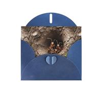 WZYWHJ Biglietto di auguri blu per le vacanze, 15,2 x 10,2 cm, con busta, per Natale, compleanno, San Valentino, inviti a feste, formiche con stampa con buco dell'albero