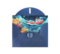 WZYWHJ Biglietto di auguri blu per le vacanze, 15,2 x 10,2 cm, con busta, per Natale, compleanno, San Valentino, invito per feste, illustrazione di navi