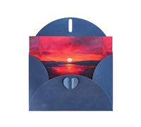 WZYWHJ Biglietto di auguri blu per le vacanze, 15,2 x 10,2 cm, con busta, per Natale, compleanno, San Valentino, invito a una festa con stampa del tramonto infuocato