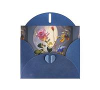 WZYWHJ Biglietto di auguri blu per le vacanze, 15,2 x 10,2 cm, con busta, per Natale, compleanno, San Valentino, invito a feste, stampa "Gloria mattutina e rosa"