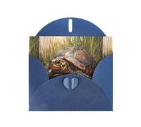 WZYWHJ Biglietto di auguri blu per le vacanze, 15,2 x 10,2 cm, con busta, per Natale, compleanno, San Valentino, invito a una festa La tartaruga che striscia nella palude, stampato