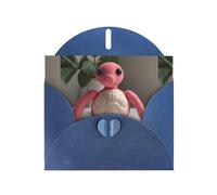 WZYWHJ Biglietto di auguri blu per le vacanze, 15,2 x 10,2 cm, con busta, per Natale, compleanno, San Valentino, invito a feste, bambola tartaruga rosa stampata