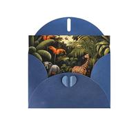 WZYWHJ Biglietto di auguri blu per le vacanze, 15,2 x 10,2 cm, con busta, per Natale, compleanno, San Valentino, inviti a feste, stampa con animali nella foresta pluviale
