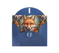 WZYWHJ Biglietto di auguri blu per le vacanze, 15,2 x 10,2 cm, con busta, per Natale, compleanno, San Valentino, inviti a feste, con stampe di volpe gialla