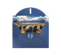 WZYWHJ Biglietto di auguri blu per le vacanze, 15,2 x 10,2 cm, con busta, per Natale, compleanno, San Valentino, invito alla festa, con stampa del bestiame sulla prateria