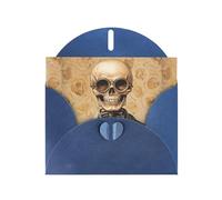 WZYWHJ Biglietto di auguri blu per le vacanze, 15,2 x 10,2 cm, con busta, per Natale, compleanno, San Valentino, invito a feste, con teschio, esperimento con stampa medica