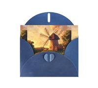 WZYWHJ Biglietto di auguri blu per le vacanze, 15,2 x 10,2 cm, con busta, per Natale, compleanno, San Valentino, invito alla festa Il mulino a vento sulla prateria stampato