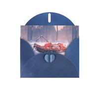 WZYWHJ Biglietto di auguri blu per le vacanze, 15,2 x 10,2 cm, con busta, per Natale, compleanno, San Valentino, invito a una festa in slitta su una collina innevata, stampato