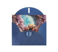 WZYWHJ Biglietto di auguri blu per le vacanze, 15,2 x 10,2 cm, con busta, per Natale, compleanno, San Valentino, invito a feste, piccolo granchio sotto le rocce stampato