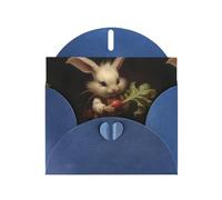 WZYWHJ Biglietto di auguri blu per le vacanze, 15,2 x 10,2 cm, con busta, per Natale, compleanno, San Valentino, invito alla festa Il coniglietto tira il ravanello stampato