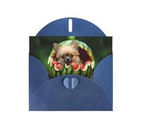 WZYWHJ Biglietto di auguri blu per le vacanze, 15,2 x 10,2 cm, con busta, per Natale, compleanno, San Valentino, invito alla festa Il cucciolo nell'anguria stampato