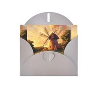 WZYWHJ Biglietto di auguri grigio per le vacanze, 15,2 x 10,2 cm, con busta, per Natale, compleanno, San Valentino, invito alla festa Il mulino a vento sulla prateria stampato