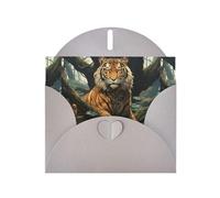 WZYWHJ Biglietto di auguri grigio per le vacanze, 15,2 x 10,2 cm, con busta, per Natale, compleanno, San Valentino, invito per feste, tigre dietro l'albero stampato