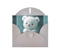 WZYWHJ Biglietto di auguri grigio per le vacanze, 15,2 x 10,2 cm, con busta, per Natale, compleanno, San Valentino, invito alla festa, piccolo orso bianco sotto la pioggia stampato