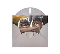 WZYWHJ Biglietto di auguri grigio per le vacanze, 15,2 x 10,2 cm, con busta, per Natale, compleanno, San Valentino, invito alla festa, coppia di gatti con stampa