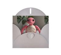 WZYWHJ Biglietto di auguri grigio per le vacanze, 15,2 x 10,2 cm, con busta, per Natale, compleanno, San Valentino, invito a feste, bambola tartaruga rosa stampata
