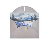 WZYWHJ Biglietto di auguri grigio per le vacanze, 15,2 x 10,2 cm, con busta, per Natale, compleanno, San Valentino, invito a feste, piccoli fiori blu sotto la montagna della neve stampato