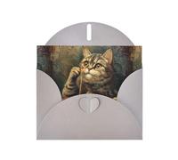 WZYWHJ Biglietto di auguri grigio per le vacanze, 15,2 x 10,2 cm, con busta, per Natale, compleanno, San Valentino, invito a feste, con stampa di un gatto pizza, giocoso