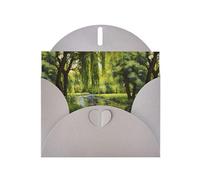 WZYWHJ Biglietto di auguri grigio per le vacanze, 15,2 x 10,2 cm, con busta, per Natale, compleanno, San Valentino, inviti a feste, con alberi di salice vicino allo stagno stampato