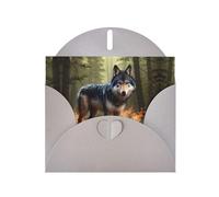 WZYWHJ Biglietto di auguri grigio per le vacanze, 15,2 x 10,2 cm, con busta, per Natale, compleanno, San Valentino, invito per feste, stampa con lupo in fiamme
