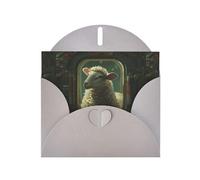 WZYWHJ Biglietto di auguri grigio per le vacanze, 15,2 x 10,2 cm, con busta, per Natale, compleanno, San Valentino, invito alla festa con l'agnello sull'astronave stampato