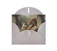 WZYWHJ Biglietto di auguri grigio per le vacanze, 15,2 x 10,2 cm, con busta, per Natale, compleanno, San Valentino, invito per feste, tigre che insegue coniglio, stampato