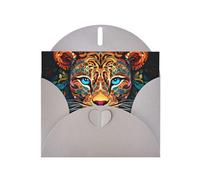 WZYWHJ Biglietto di auguri grigio per le vacanze, 15,2 x 10,2 cm, con busta, per Natale, compleanno, San Valentino, invito alla festa Stampa colorata con testa di leopardo