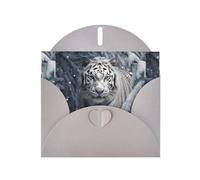 WZYWHJ Biglietto di auguri grigio per le vacanze, 15,2 x 10,2 cm, con busta, per Natale, compleanno, San Valentino, invito a una festa con tigre bianca nella neve stampato