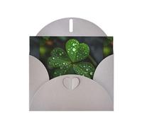 WZYWHJ Biglietto di auguri grigio per le vacanze, 15,2 x 10,2 cm, con busta, per Natale, compleanno, San Valentino, invito a una festa, trifoglio con tre foglie sparse di gocce d'acqua stampato