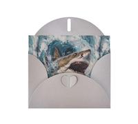 WZYWHJ Biglietto di auguri grigio per le vacanze, 15,2 x 10,2 cm, con busta, per Natale, compleanno, San Valentino, invito a festa, squalo tra le onde, stampato