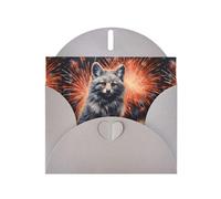 WZYWHJ Biglietto di auguri grigio per le vacanze, 15,2 x 10,2 cm, con busta, per Natale, compleanno, San Valentino, invito per feste, volpe argentata sotto fuochi d'artificio stampato