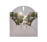 WZYWHJ Biglietto di auguri grigio per le vacanze, 15,2 x 10,2 cm, con busta, per Natale, compleanno, San Valentino, invito a feste, piccolo coniglio bianco e uova di Pasqua stampate