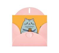 WZYWHJ Biglietto di auguri rosa per le vacanze, 15,2 x 10,2 cm, con busta, per Natale, compleanno, San Valentino, invito per feste, gatto che gioca con palla di corda