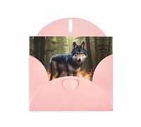WZYWHJ Biglietto di auguri rosa per le vacanze, 15,2 x 10,2 cm, con busta, per Natale, compleanno, San Valentino, invito per feste, stampa con lupo in fiamme