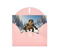 WZYWHJ Biglietto di auguri rosa per le vacanze, 15,2 x 10,2 cm, con busta, per Natale, compleanno, San Valentino, invito a una festa con piccolo sci di tartaruga stampato
