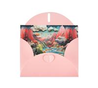 WZYWHJ Biglietto di auguri rosa per le vacanze, 15,2 x 10,2 cm, con busta, per Natale, compleanno, San Valentino, inviti per feste, montagne e mari stampati