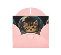 WZYWHJ Biglietto di auguri rosa per le vacanze, 15,2 x 10,2 cm, con busta, per Natale, compleanno, San Valentino, invito alla festa Il gattino nella bolla stampata