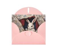 WZYWHJ Biglietto di auguri rosa per le vacanze, 15,2 x 10,2 cm, con busta, per Natale, compleanno, San Valentino, invito alla festa, piccolo coniglio bianco nella trapunta, stampato
