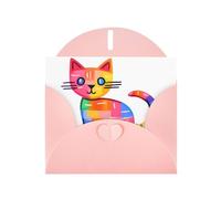 WZYWHJ Biglietto di auguri rosa per le vacanze, 15,2 x 10,2 cm, con busta, per Natale, compleanno, San Valentino, invito alla festa, stampa colorata con gatto quadrato