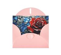 WZYWHJ Biglietto di auguri rosa per le vacanze, 15,2 x 10,2 cm, con busta, per Natale, compleanno, San Valentino, invito a feste, motivo rosa rossa rotta