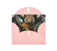 WZYWHJ Biglietto di auguri rosa per le vacanze, 15,2 x 10,2 cm, con busta, per Natale, compleanno, San Valentino, invito per feste, tigre dietro l'albero stampato