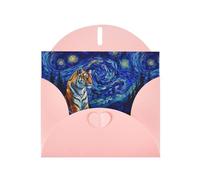 WZYWHJ Biglietto di auguri rosa per le vacanze, 15,2 x 10,2 cm, con busta, per Natale, compleanno, San Valentino, invito a festa, tigre nel cielo stampato